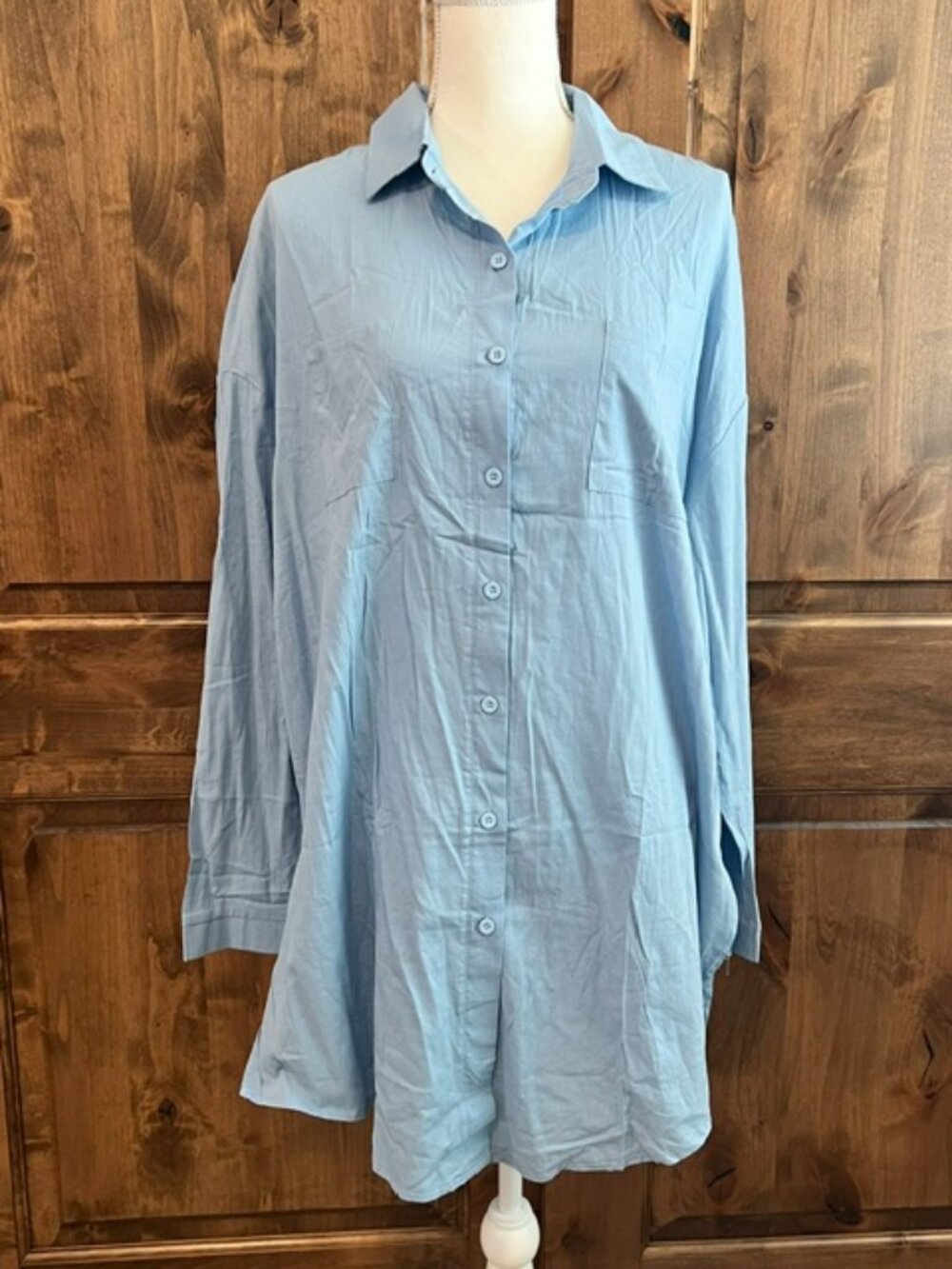 Women's Baby Blue High-Low Button-Down Top